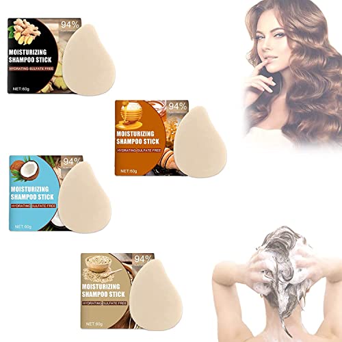 Hairthentic Invigorating Oat & Rice Shampoo Bar with Ginger for Hair Regrowth - Natural Fermented Rice Water Shampoo (4-Pack) - Gentle Cleansing for Dry, Damaged Hair & Scalp Nourishment - Perfect for Daily Hair Care Routine & Travel