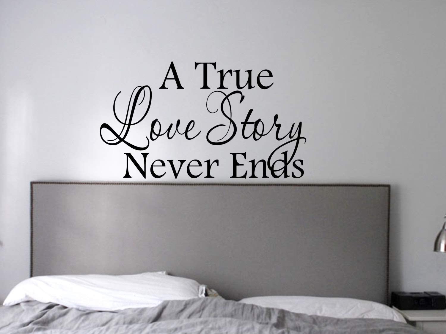 True Love Story Never Ends Bedroom Wall Decal - Vinyl Wall Sticker for Master Bedroom Decor - Made in USA - Perfect for Romantic Bedroom, Nursery, or Wedding Gift