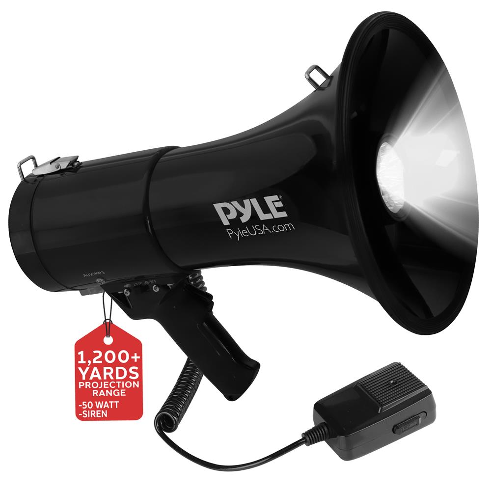Portable Megaphone Speaker with Built-in LED Lights - 50W Loud Bullhorn for Outdoor Events, Sports Games & Emergency Announcements