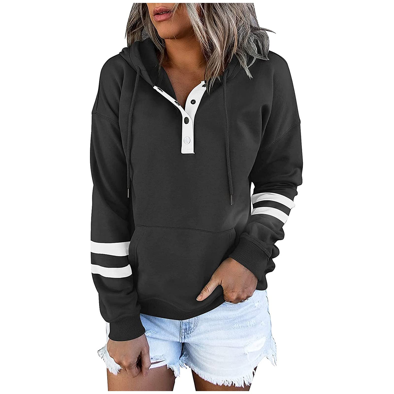 Wintialy Women's Casual Pullover Hoodie - Long Sleeve Button Down Pocket Sweatshirt | Comfortable Loungewear & Streetwear for Everyday Wear
