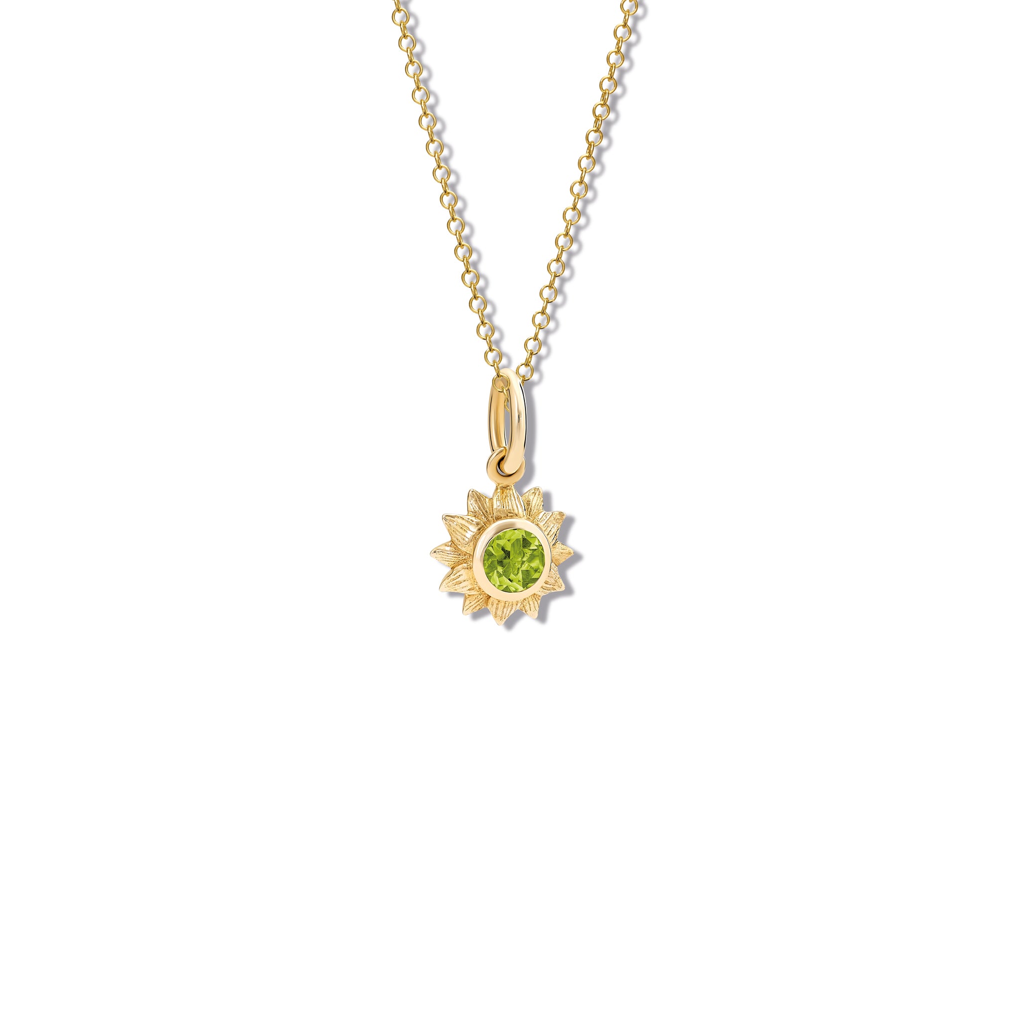 Sunflower Necklace Pendant in Yellow Gold with Peridot Gemstone - Perfect for Everyday Wear, Gifts & Special Occasions