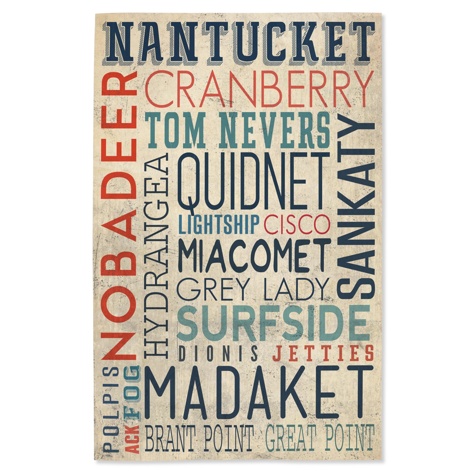 Lantern Press 16x24 Inch Giclee Print - Nantucket Massachusetts Coastal Typography Art - Perfect for Beach House Decor & Coastal Living Room Wall Art