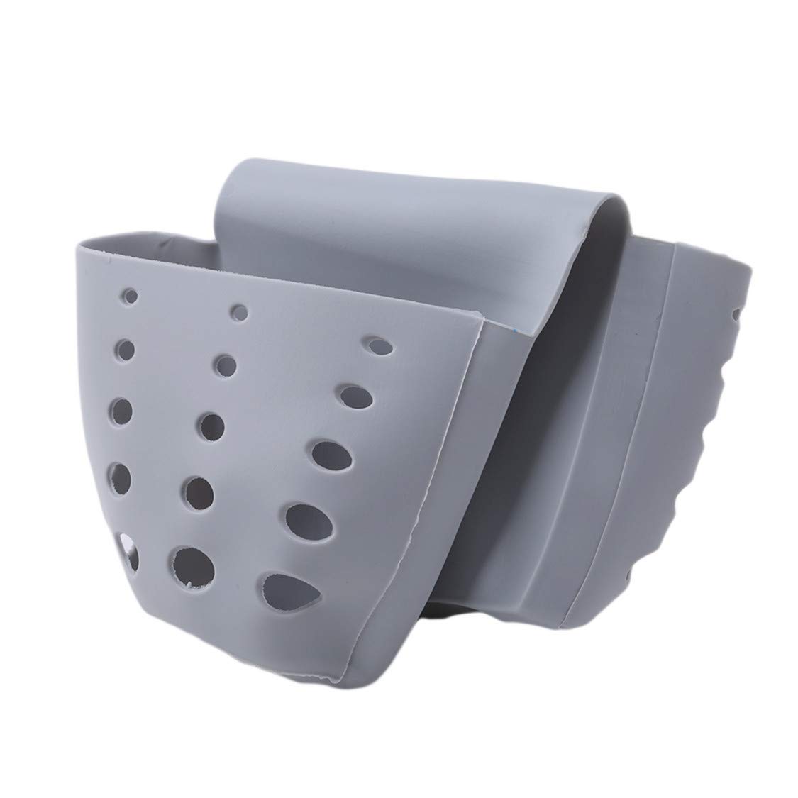 Idiytip Double Sink Caddy Organizer - Saddle Style Kitchen Storage Rack with Sponge Holder, Gray - Perfect for Organizing Sponges, Brushes & Cleaning Tools Under Sink or Countertop
