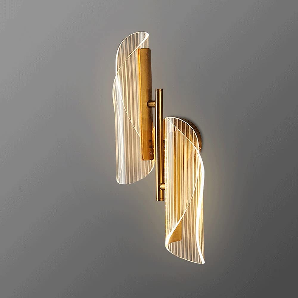 Modern Double Head Wall Lamp - Gold Acrylic Sconce with Tri-Tone Light for Bedroom, Living Room & Study