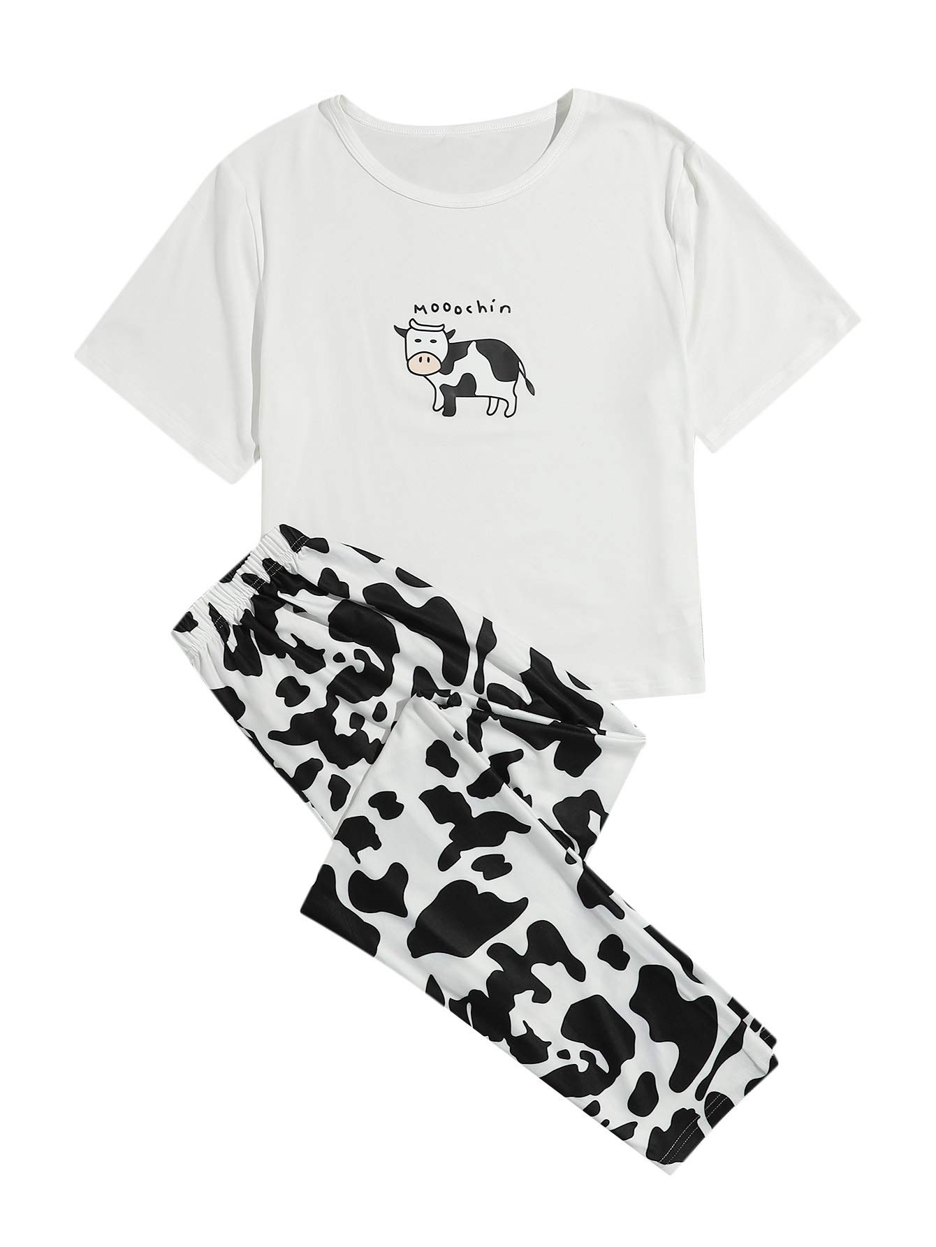 WDIRARA Women's Pajama Set - Soft Sleepwear with Closed Eyes Print, Short Sleeve Tee & Lounge Pants for Cozy Nights, Sleepovers and Relaxing at Home