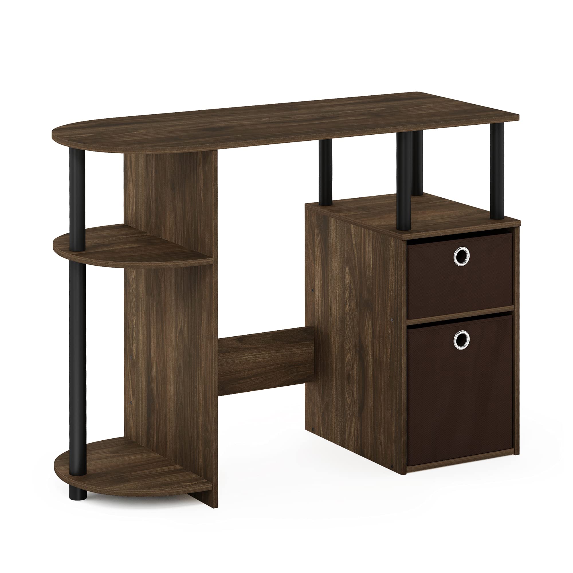 Furinno JAYA Simple Computer Study Desk - Columbia Walnut/Black/Dark Brown Finish - Compact Home Office Desk for Small Spaces, Dorm Rooms & Workstations