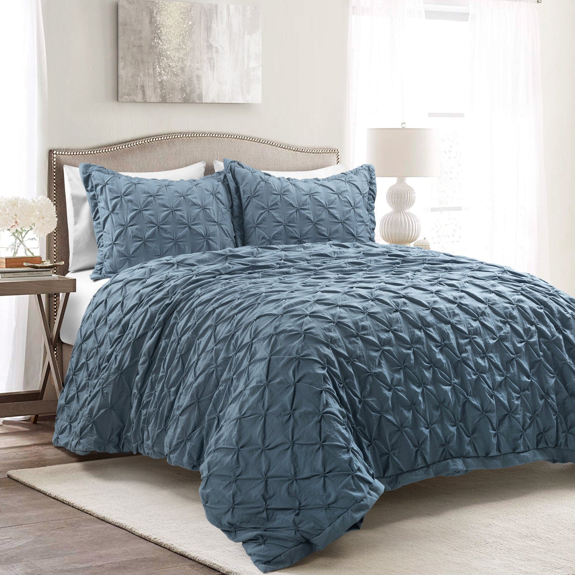 Ravello Pintuck 3-Piece Duvet Cover Set - Soft Luxury Bedding for Master & Guest Bedrooms - Perfect for Modern & Traditional Home Decor