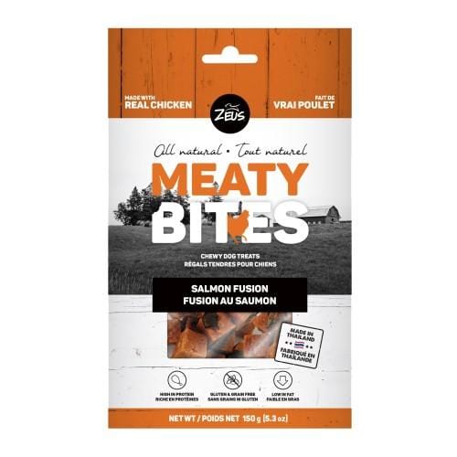 Zeus Meaty Bites Chewy Salmon Fusion Dog Treats 150g - Natural Protein Snacks for Small & Large Dogs - Perfect for Training Rewards and Dental Health Care