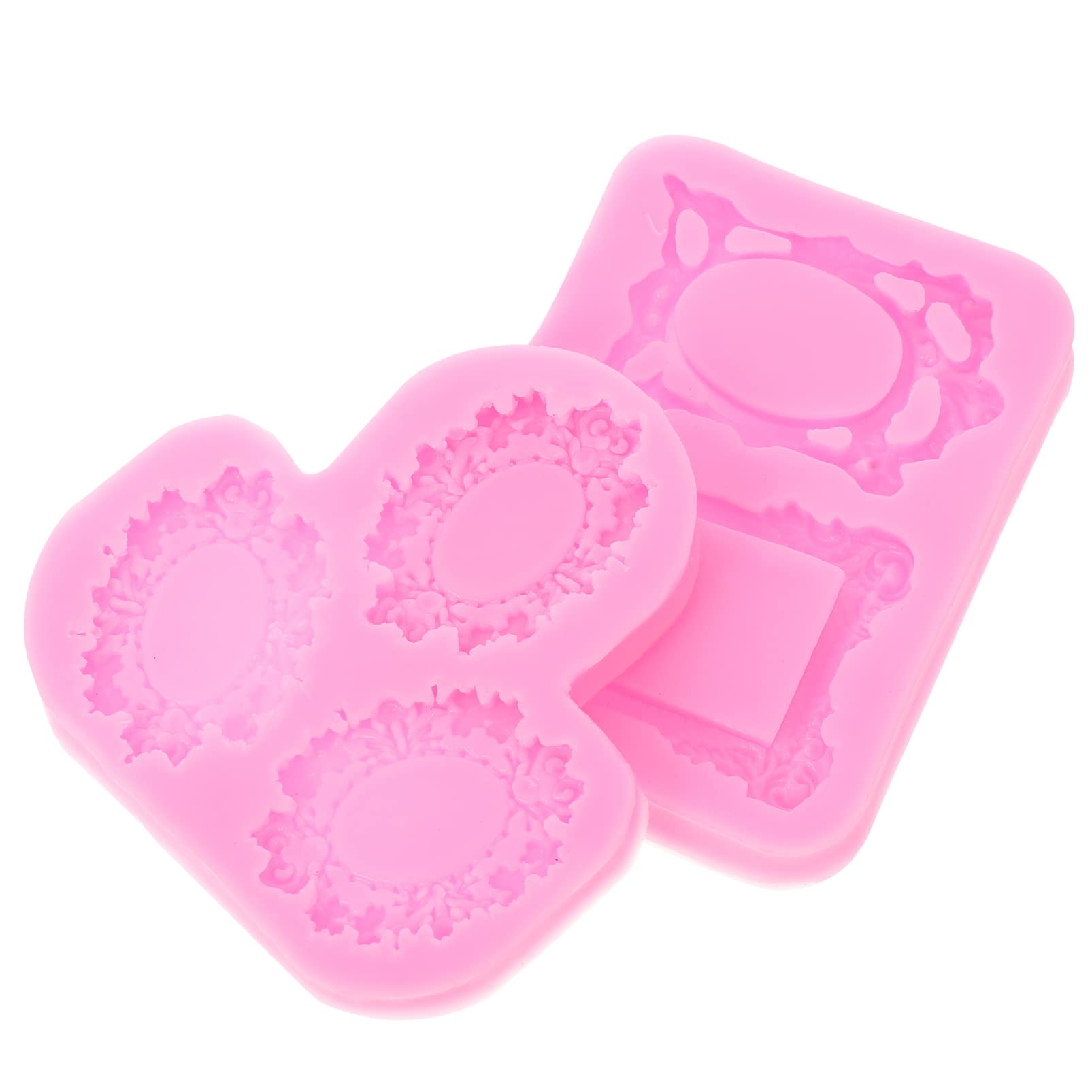 ABOOFAN 2-Piece Fondant Molds Set for Cake Decorating - Valentine's Day DIY Photo Frame Molds with Retro Relief Pattern - Perfect for Baking, Wedding Cakes & Holiday Desserts