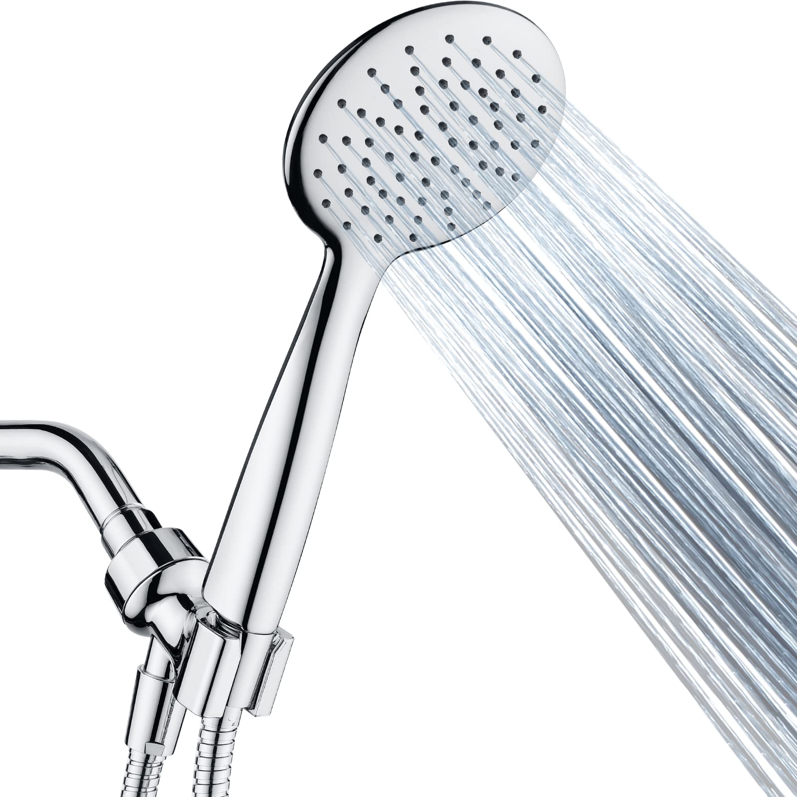 BRIGHT SHOWERS High Pressure Handheld Shower Head Set with 60 Inch Hose - Chrome Detachable Shower Wand, Adjustable Mount Bracket - Perfect for Bathroom, Spa & Pet Washing