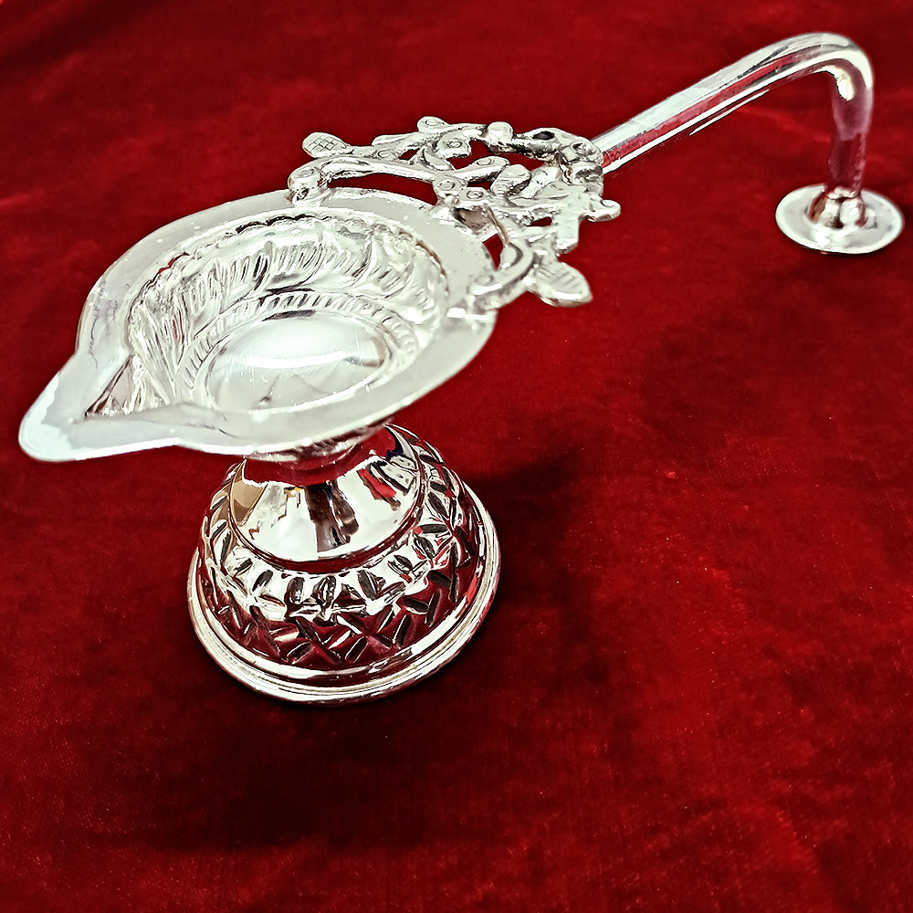 925 Sterling Silver Long Diya with Handle - Elegant Indian Tea Light Holder (Design 31) - Perfect for Diwali, Weddings & Home Decor