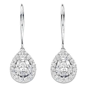 18K White Gold 1.70 Carat Diamond Pear Drop Earrings G/SI - Elegant Wedding Jewelry & Anniversary Gift for Women