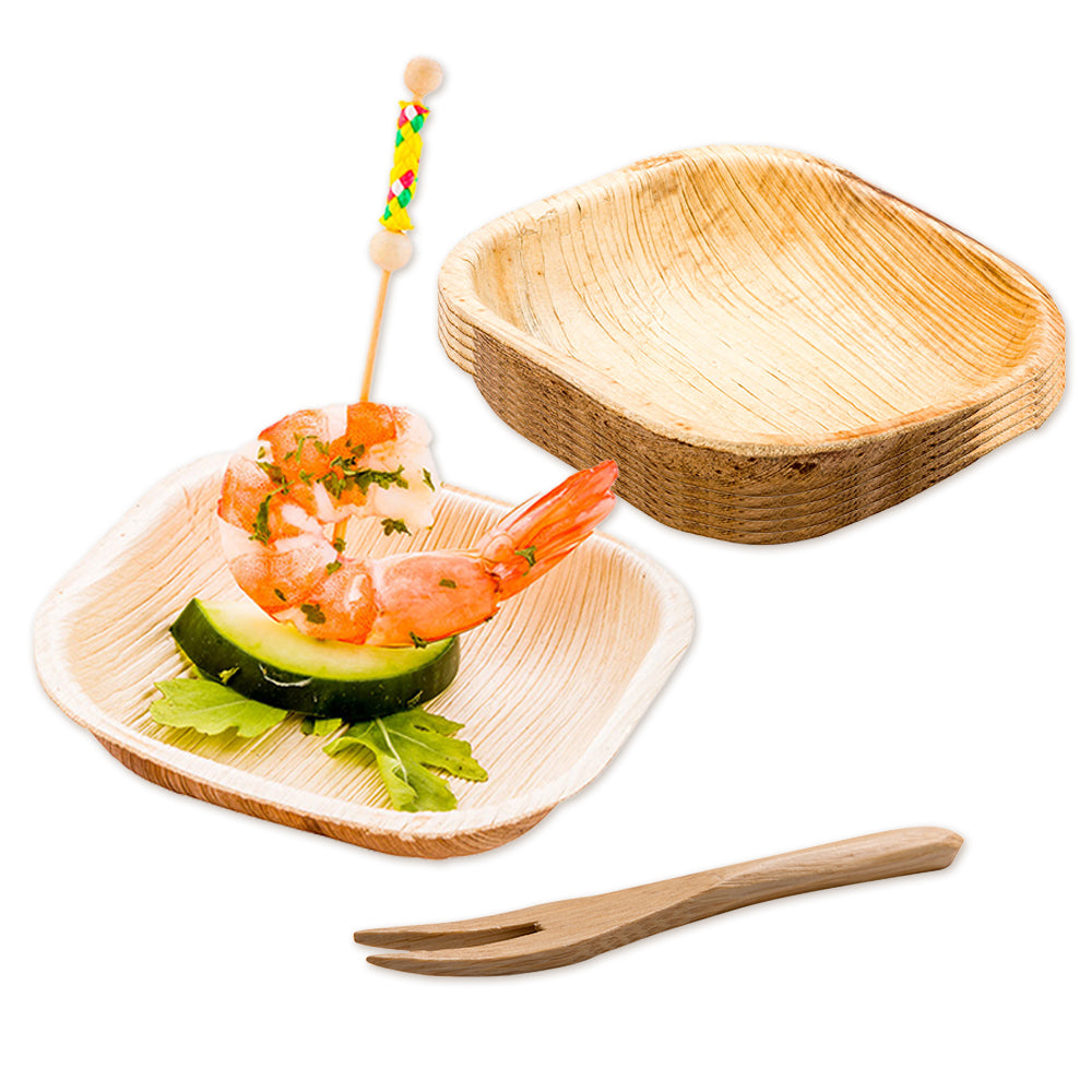 100-Pack 4oz Square Palm Leaf Bowls & 100-Pack 3.5