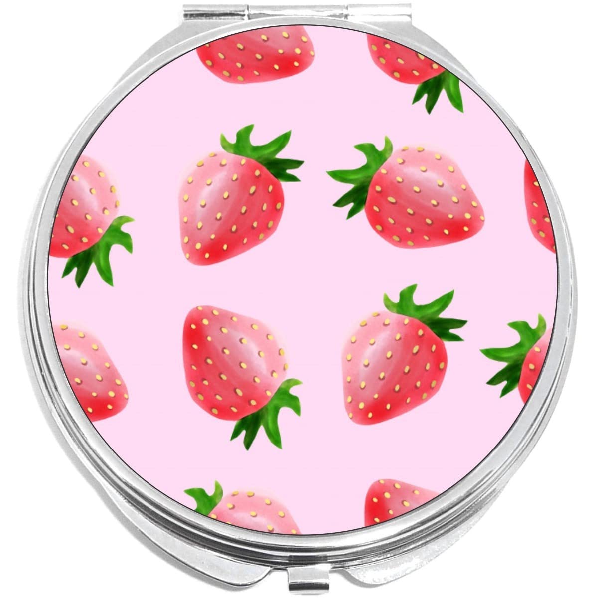NewCharms Strawberry Pattern Compact Mirror - Portable Folding Makeup Mirror for Purse & Travel | Perfect for On-the-Go Touch Ups, Home Vanity & Gift Giving