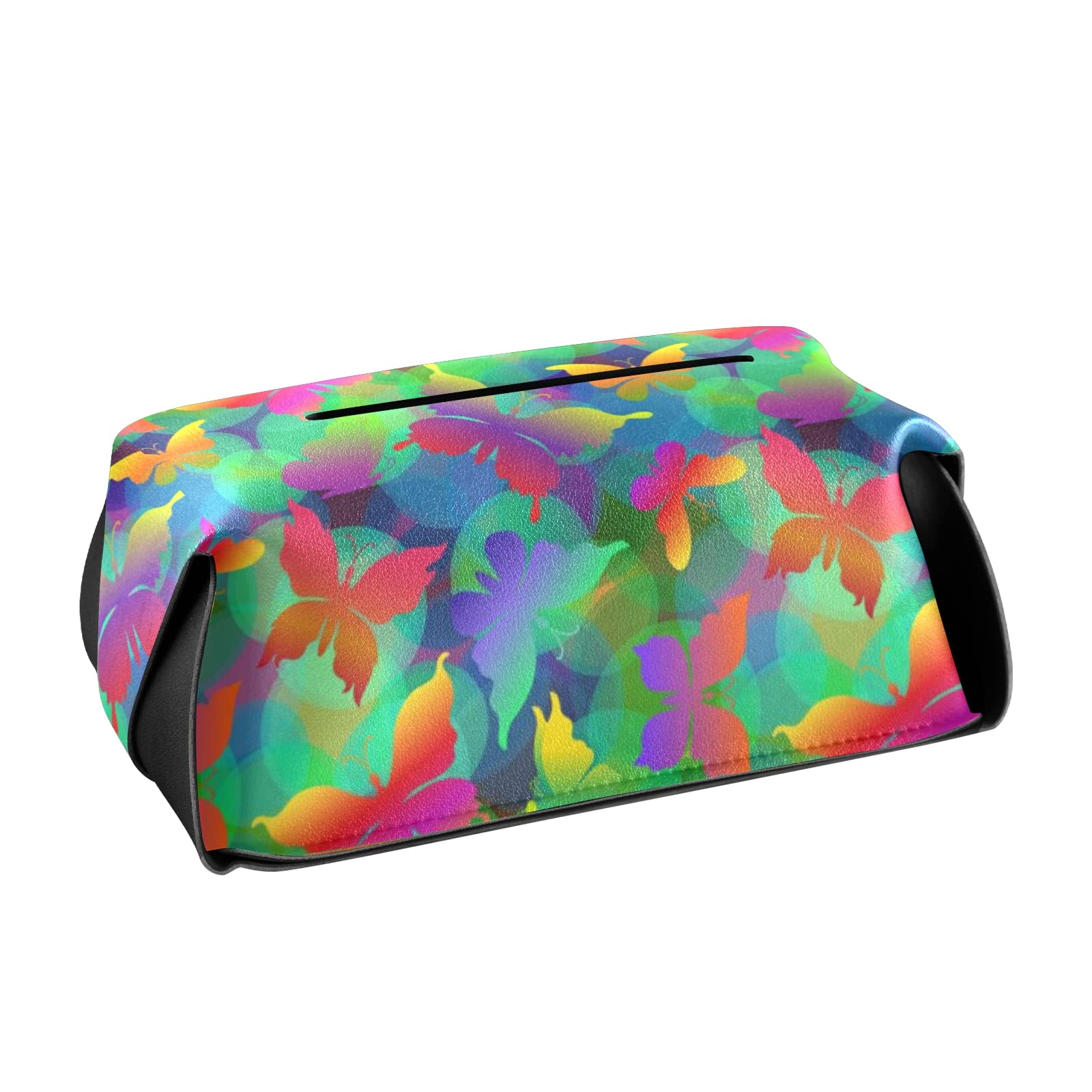 PU Leather Square Tissue Box Cover with Detachable Button - Decorative Butterfly Design for Car, Bathroom, Bedroom & Office - Travel Tissue Holder for Home Decor & Gift Giving