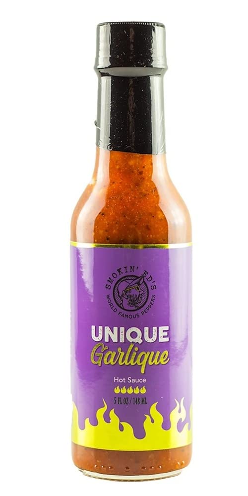 Puckerbutt x Unique Garlique Hot Sauce - 5 fl. oz. Bottle | Featured on HOT ONES Show | Extreme Heat Ghost Pepper Sauce for Wings, Tacos, Burgers & Cooking