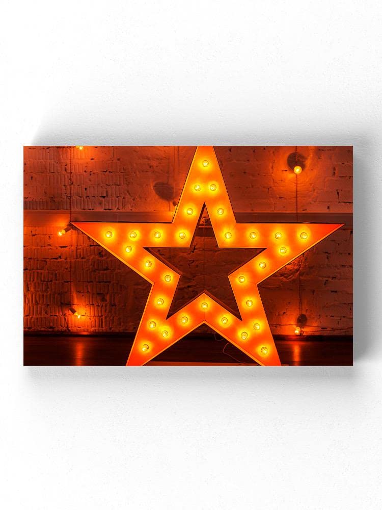 Golden Star with Light Bulbs Wrapped Canvas - Christmas Tree Decorations, Holiday Home Decor & Party Supplies for Festive Season