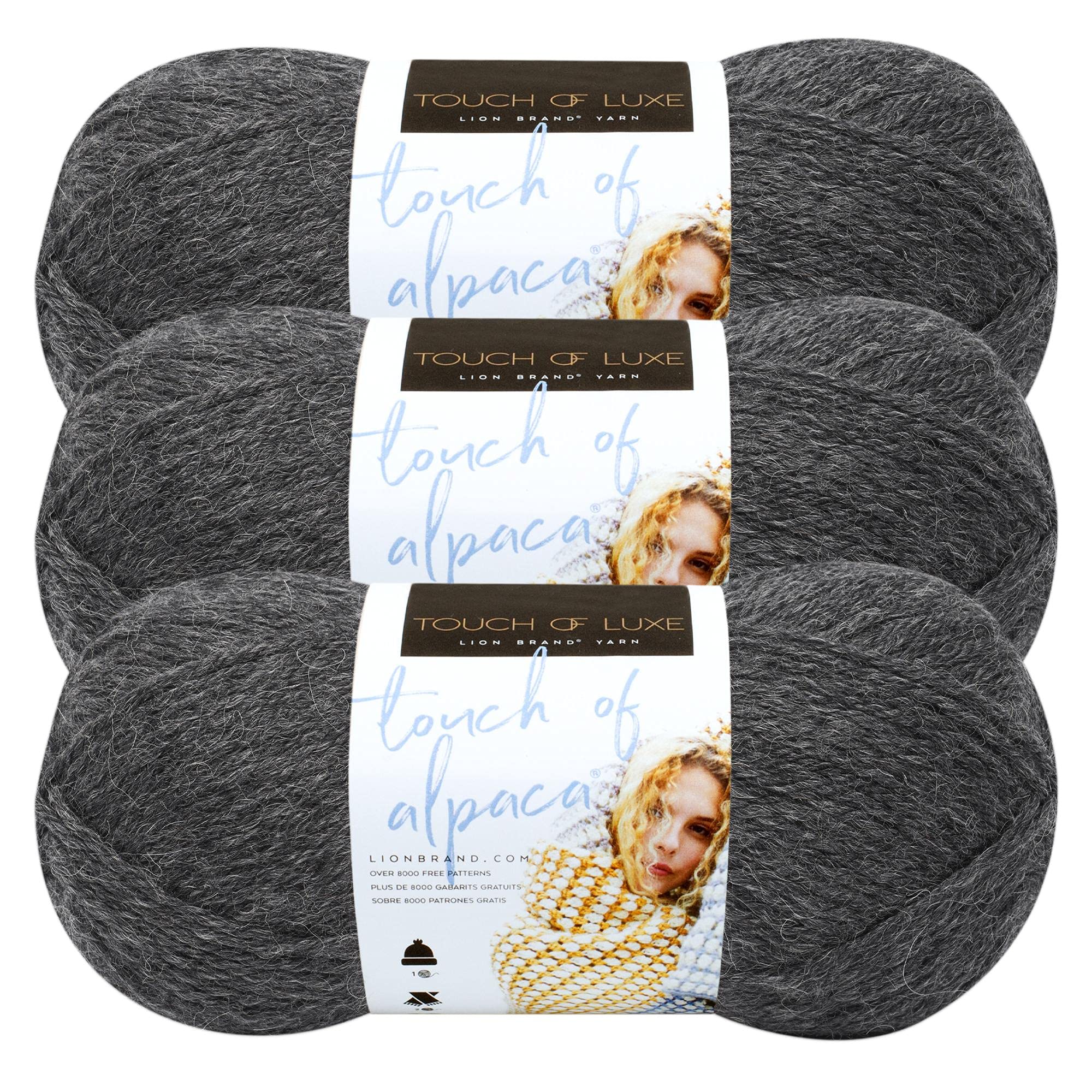 (3 Pack) Lion Brand Yarn Touch of Alpaca Yarn - Soft Charcoal Knitting & Crochet Yarn for Scarves, Hats & Baby Blankets - Premium Alpaca Blend for Cozy Winter Crafts