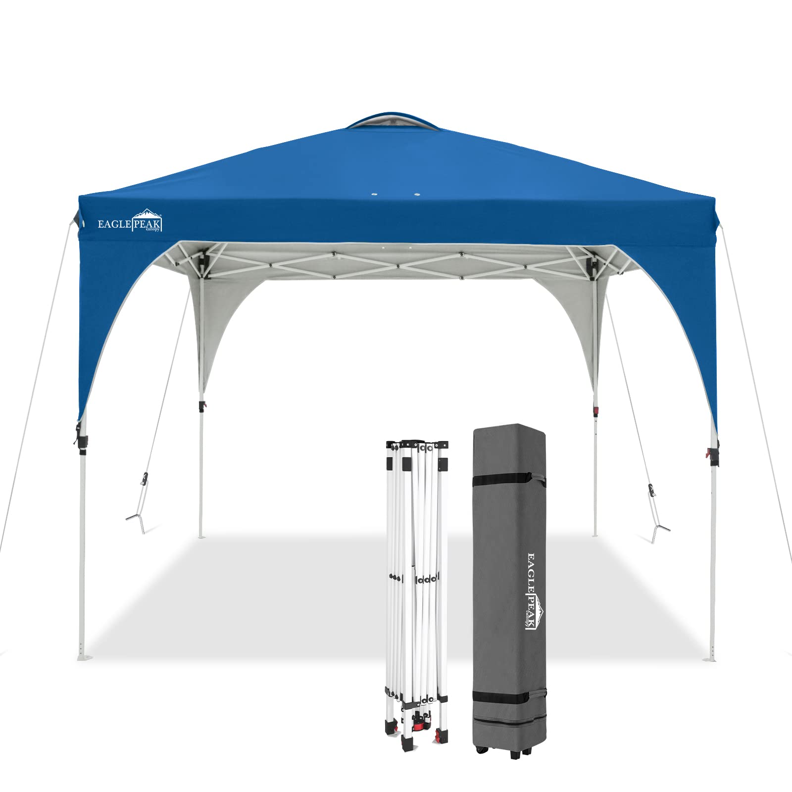EAGLE PEAK 10' x 10' Outdoor Pop Up Canopy Tent with Vented Top - Portable Sun Shelter for Camping, Beach, Picnics & Backyard Parties - Includes Wheeled Carrying Bag (Blue)