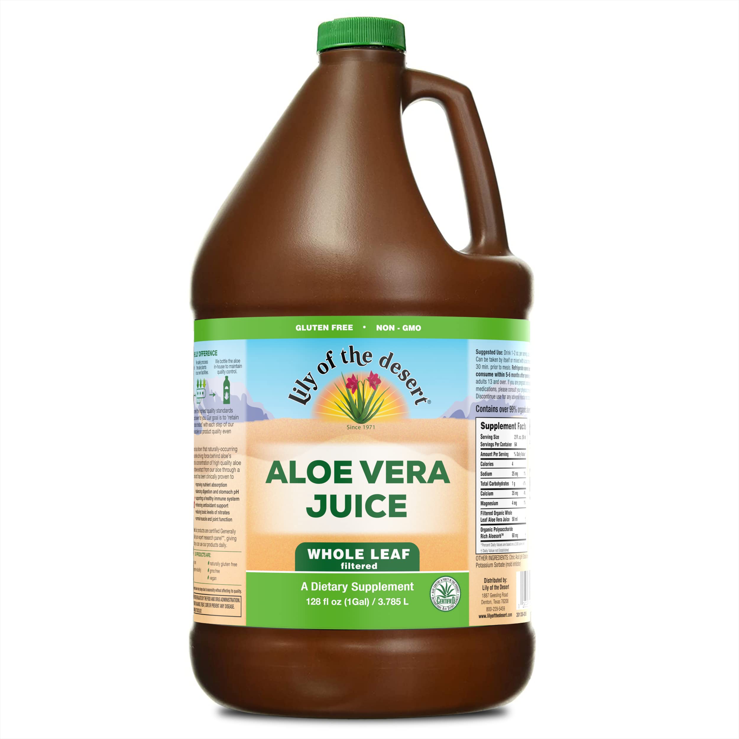 Lily of the Desert Whole Leaf Filtered Aloe Vera Juice Drink - 128 Fl Oz, Non-GMO, Rich in Natural Vitamins & Digestive Enzymes for Gut Health, Stomach Relief & Glowing Skin | Perfect for Daily Wellness, Detox & Hydration