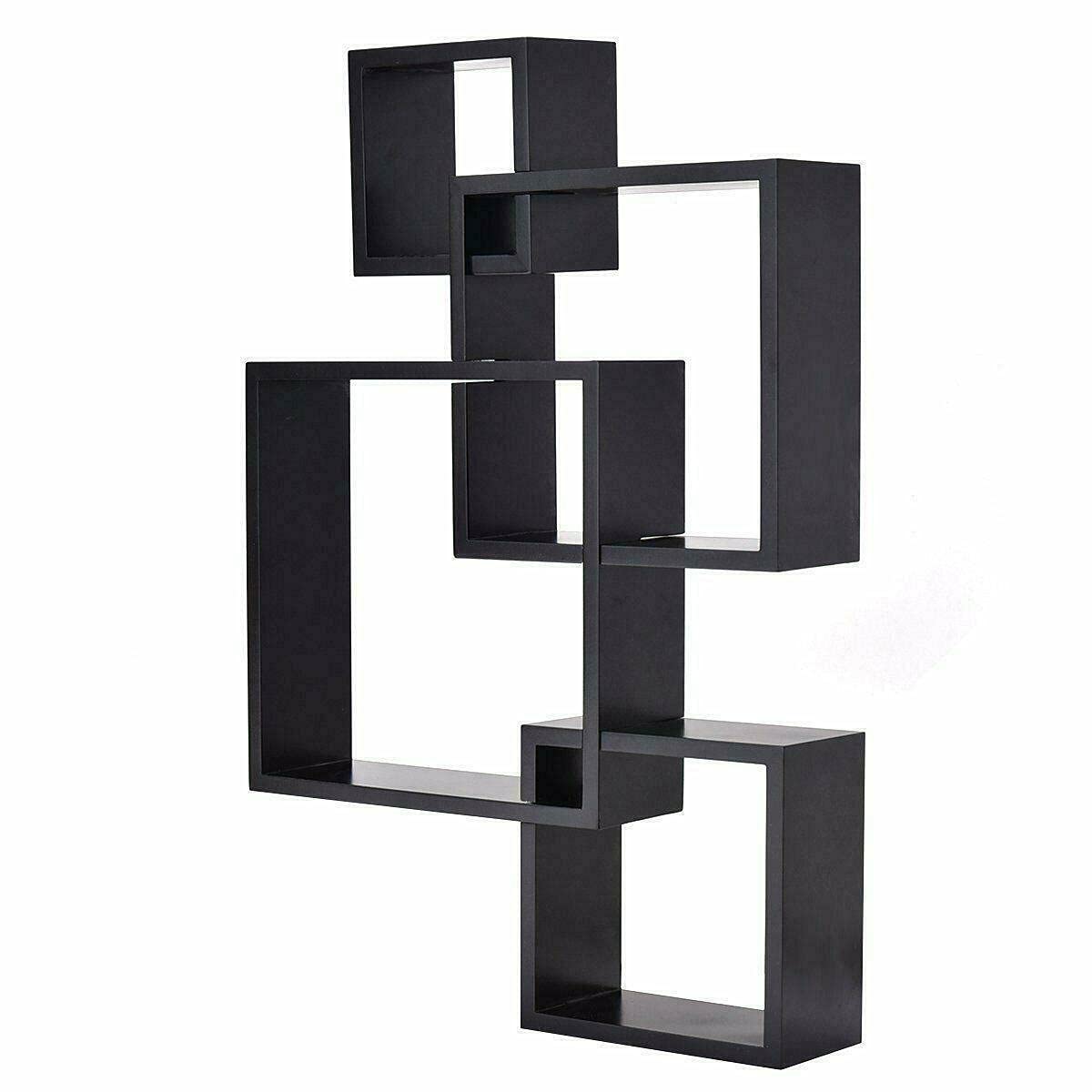 Intersecting 4 Square Floating Shelf Set - Modern Wall Mounted Shelves for Home, Bathroom, Bedroom & Office Decor - Space Saving Storage Solution for Books, Plants & Display Items