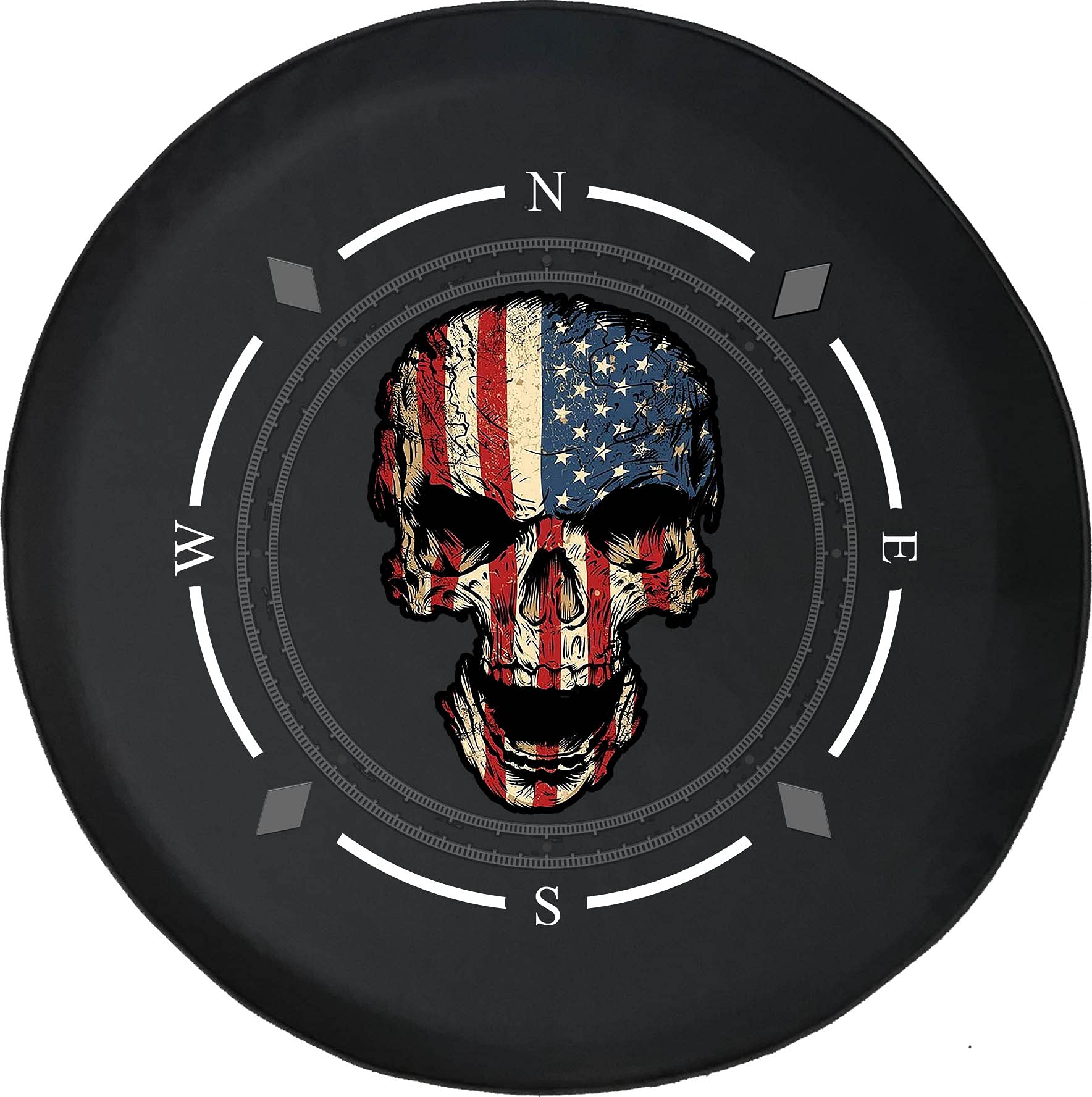 American Flag Skull Spare Tire Cover with Compass Design - Universal Fit for SUV, Trailer, RV & Most Vehicles | Durable Wheel Protector for Off-Road Adventures & Road Trips
