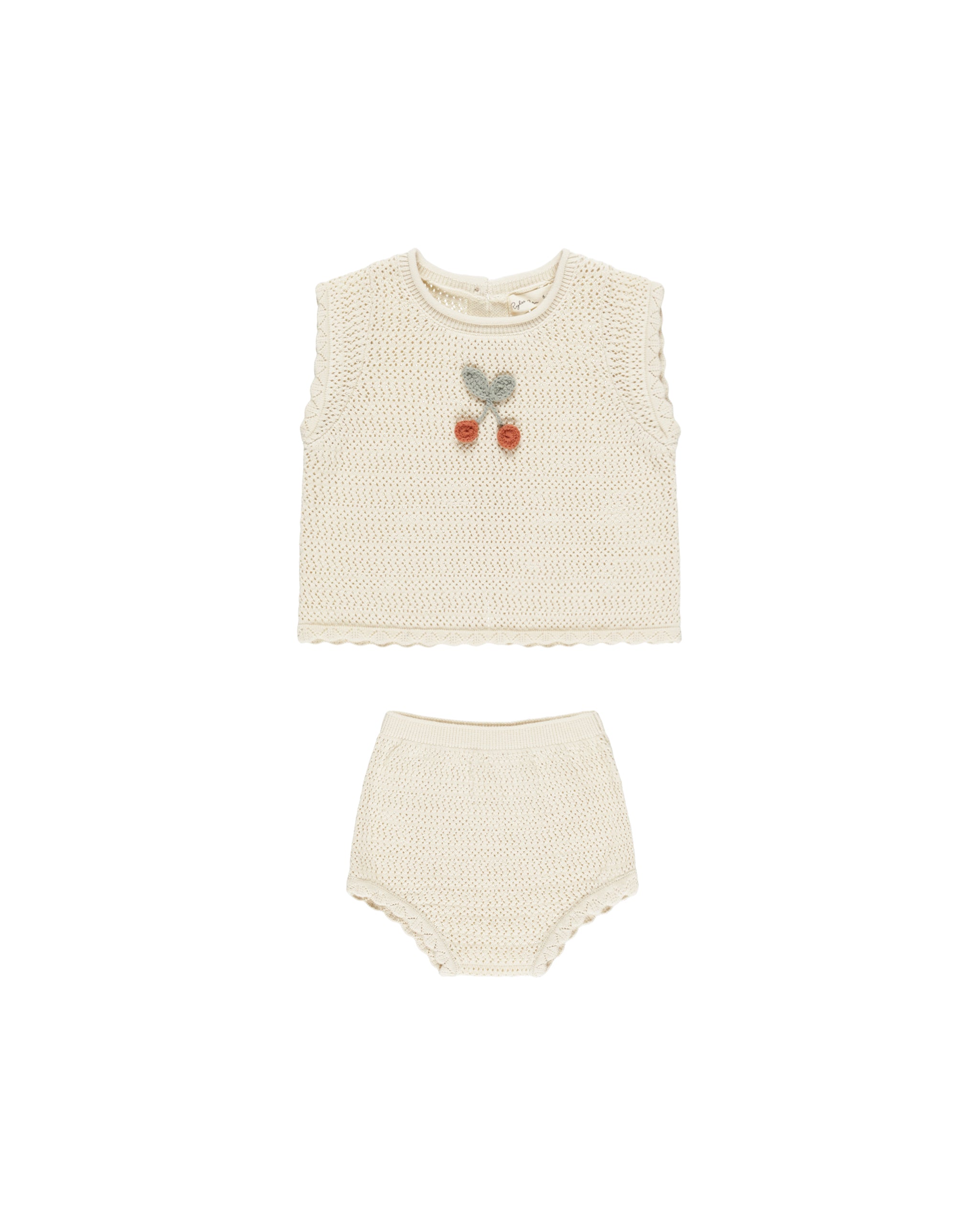 Rylee & Cru Scallop Knit Cherry Baby Outfit Set - Soft Cotton Newborn & Infant Clothes for Girls - Perfect for Photoshoots, Family Outings & Special Occasions