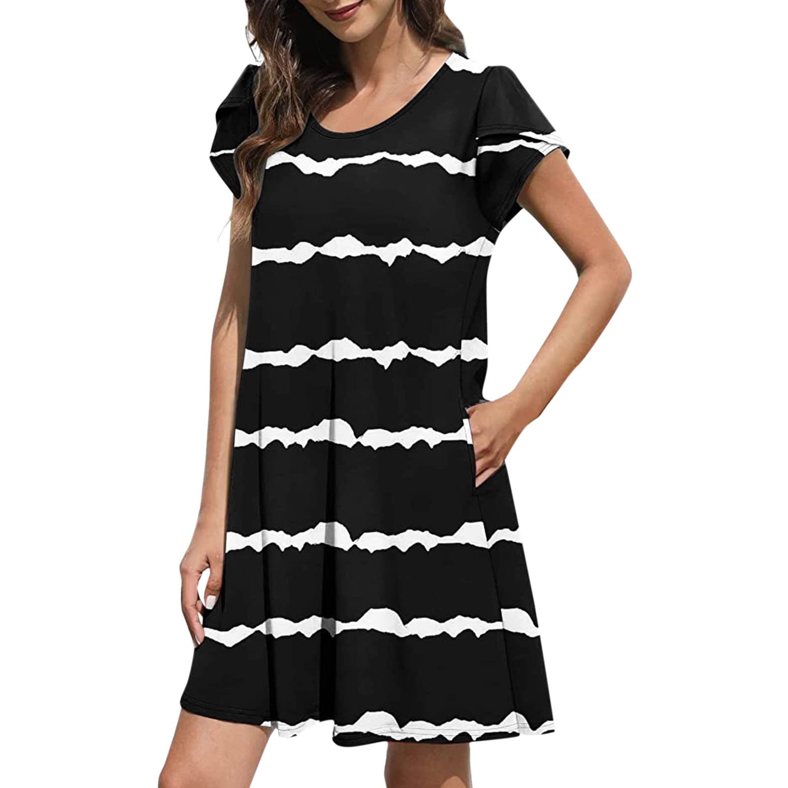 2022 Women's Summer Casual Floral Printed T-Shirt Dress - Short Sleeve Loose Mini Dress for Beach, Vacation & Daily Wear