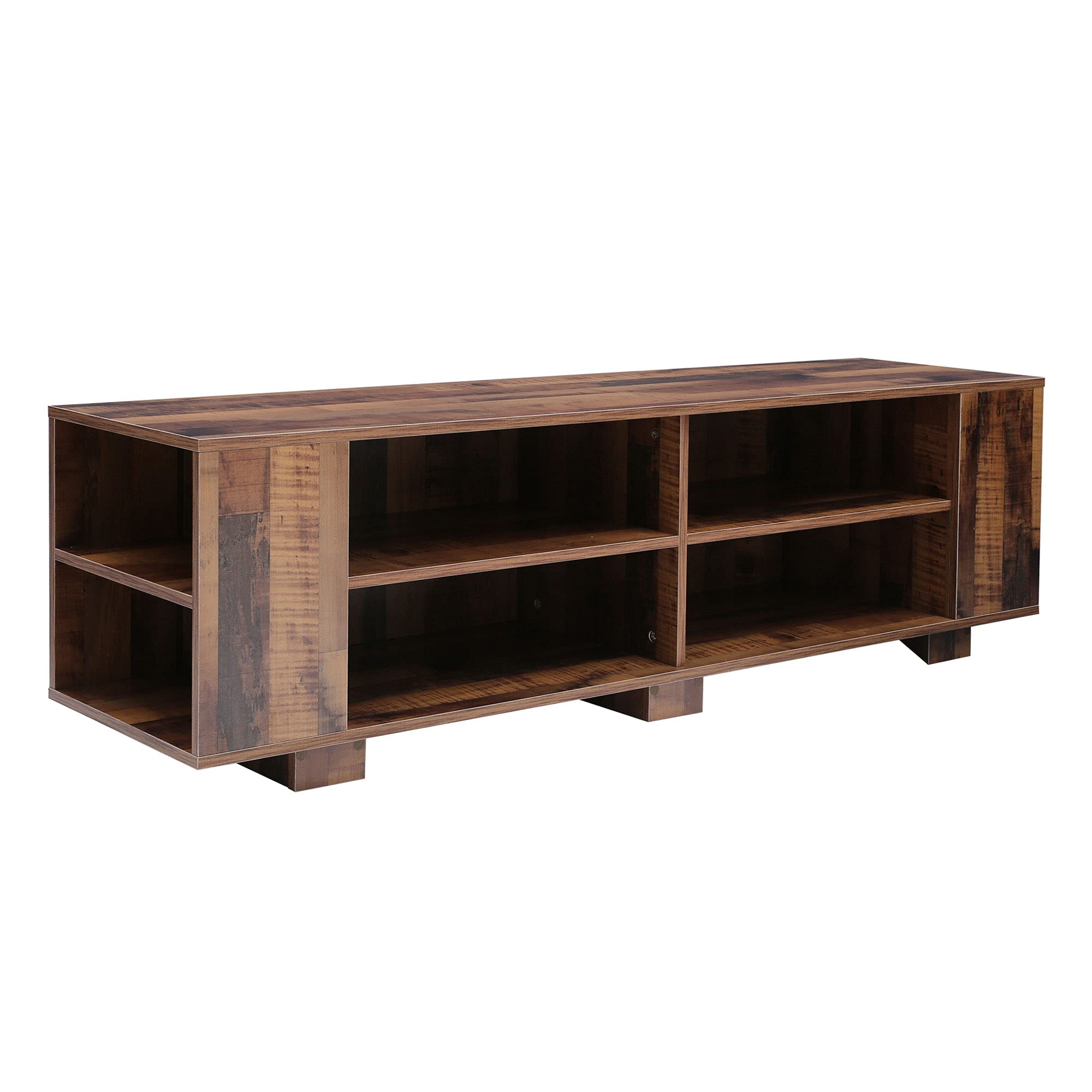 Mid Century Modern TV Stand for 65 Inch Flat Screen - Universal TV Cabinet with Storage & 8 Open Shelves, Entertainment Center Console Table (Brown) - Perfect for Living Room, Bedroom & Home Theater Setup