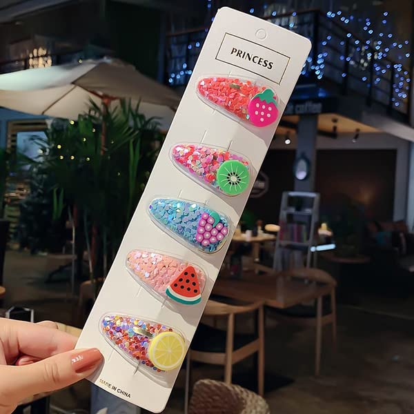 KIYAN 5PCS Women's Fruit Sequin Hair Clips - Snap Barrettes Hairpins for Girls, Women Hair Accessories - Perfect for Parties, Weddings, Daily Styling