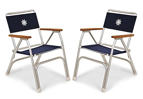 FORMA MARINE 2-Pack Folding Boat Chairs, Anodized Aluminum, Navy Blue, Model M100NB-2 - Perfect for Fishing, Boating & Outdoor Relaxation