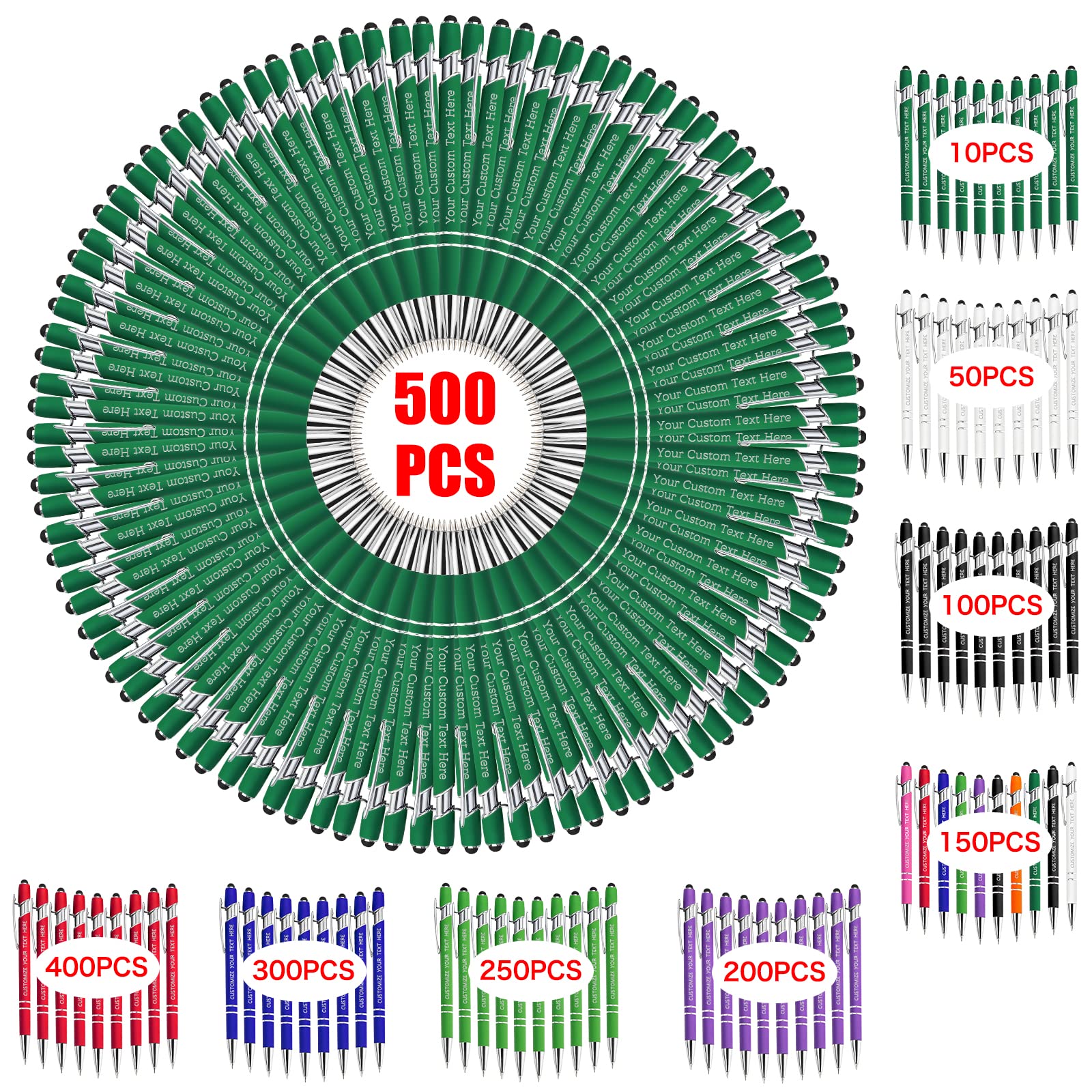 500 Custom Engraved Ballpoint Pens with Stylus - Bulk Personalized Pens for Business, Office & Gifts - Perfect for Christmas, Anniversary, Graduation & Corporate Events - Promotional Writing Tools with Company Logo & Name