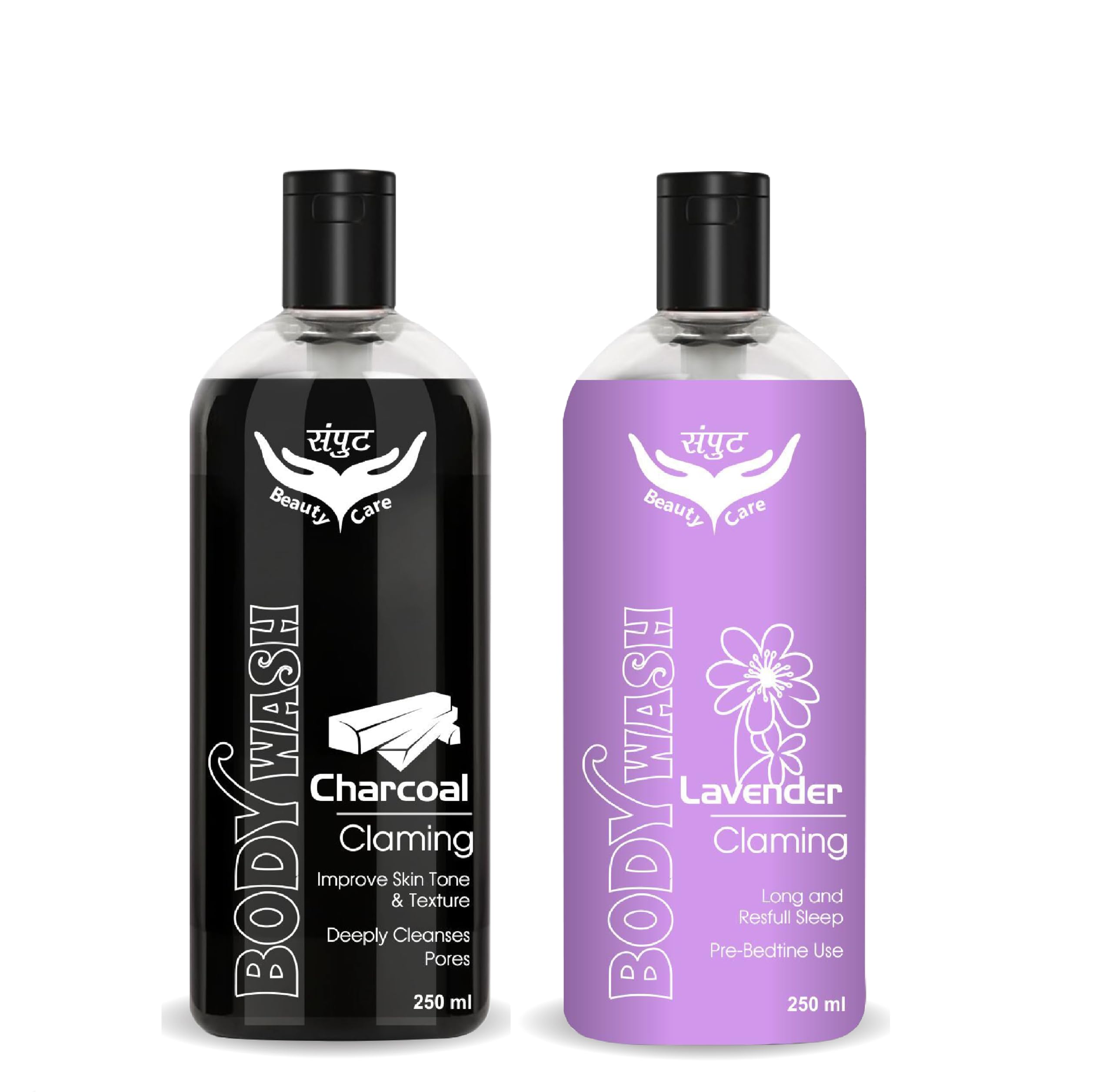Samput Beauty Charcoal & Lavender Deep Cleansing Body Wash Combo - Pack of 2 | Detoxifying & Soothing Shower Gel for Acne-Prone & Sensitive Skin | Perfect for Daily Use & Spa Nights
