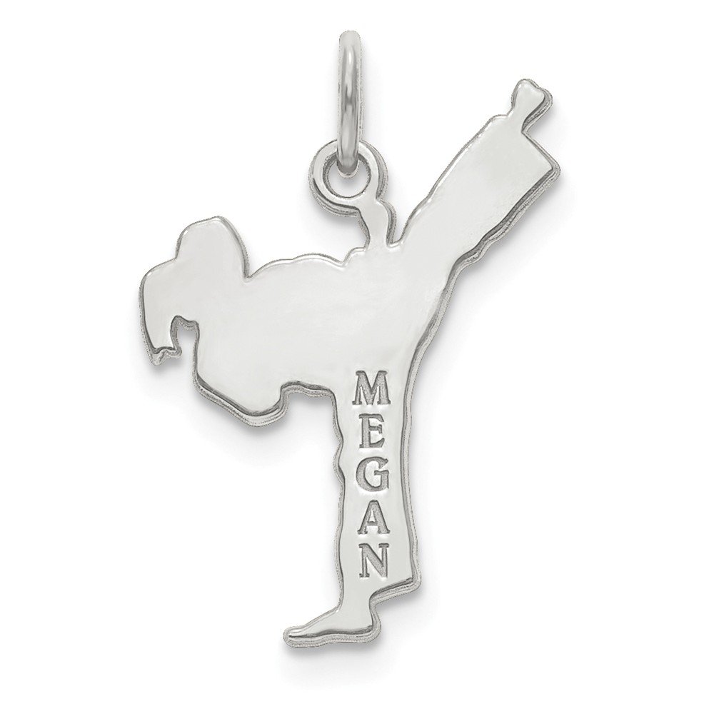 Personalized 14K White Gold Karate Charm Necklace - Custom Name Laser Engraved Jewelry for Martial Arts Enthusiasts | Perfect Gift for Karate Students, Coaches & Black Belt Achievers