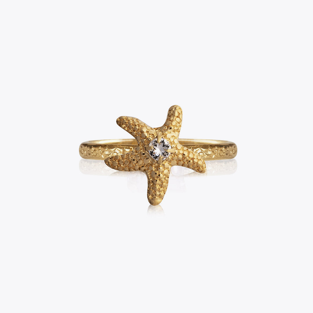 Mini Starfish Ring - Dainty Crystal Sea Star Jewelry for Women - Perfect for Beach Vacations, Summer Outfits & Boho Fashion