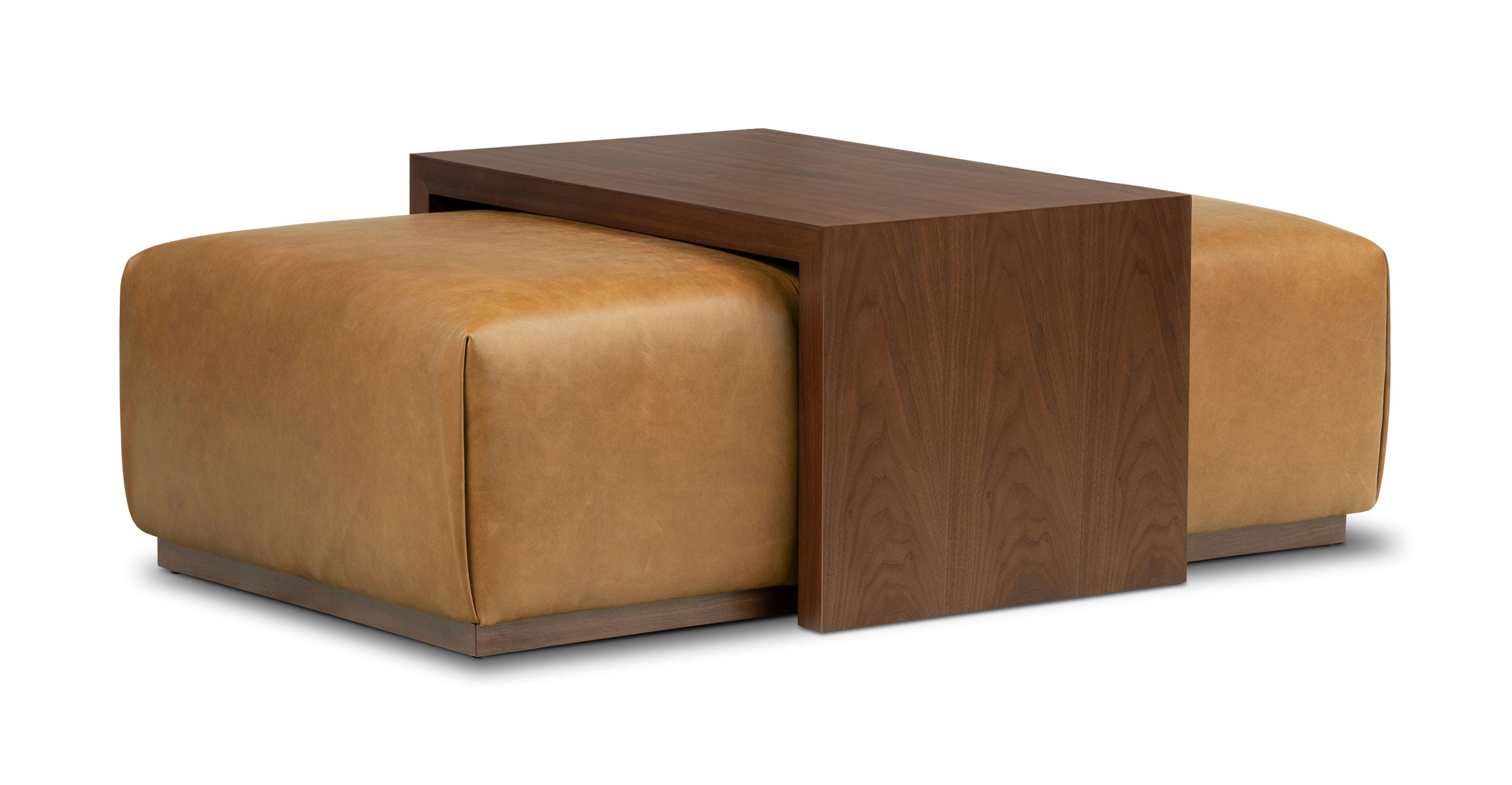 Jarmo Leather Ottoman with Walnut Table - Stylish Footrest & Coffee Table for Living Room, Bedroom, or Office - Premium Leather & Wood Furniture for Home Decor