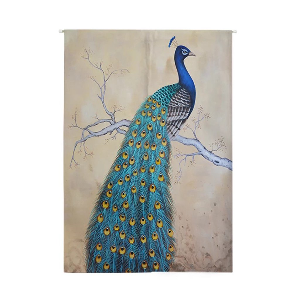 Oncefirst Linen Tapestry Noren Japanese Curtain - Peacock Design 31.5''X47.2'' for Doorway, Room Divider & Home Decor - Perfect for Living Room, Bedroom or Entryway
