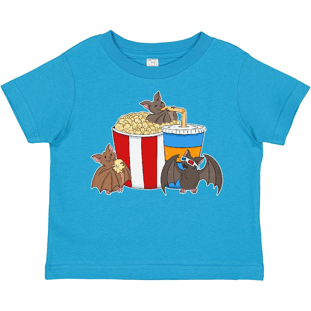 Movie Loving Bats with Popcorn and Soda Toddler T-Shirt - Cute Halloween & Movie Night Outfit for Kids