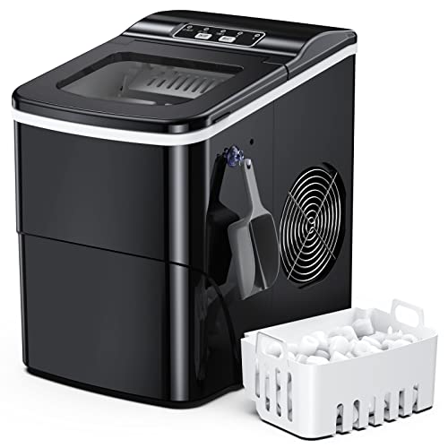 Portable Countertop Ice Maker Machine - 26Lbs/24H Self-Cleaning, Makes 9 Ice Cubes in 6 Minutes - Compact Ice Cube Maker with Scoop & Basket - Perfect for Home, Office, Camping, Parties & RV Use (Black)