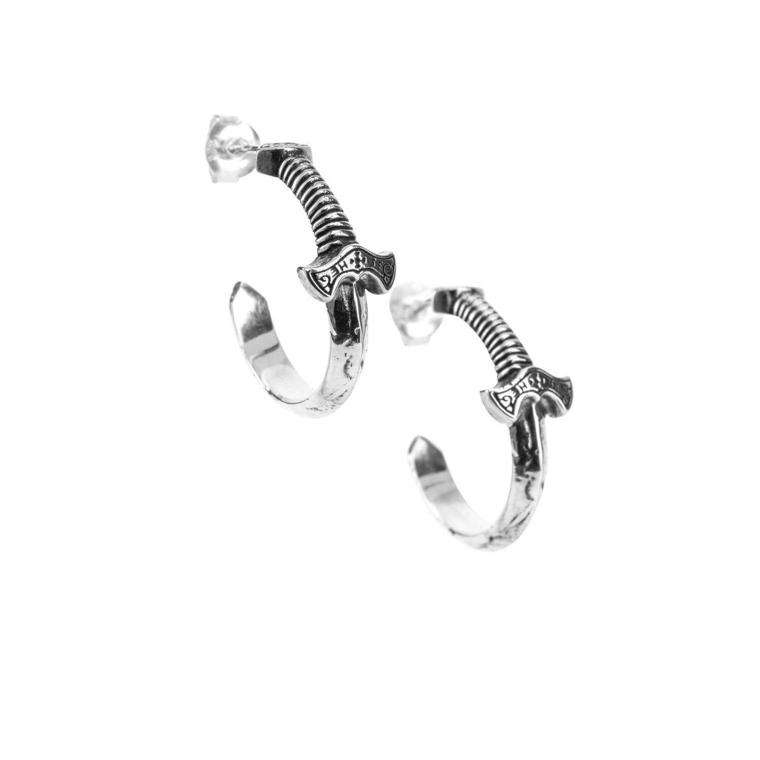 Viking Sword Hoop Earrings for Women - Sterling Silver & Bronze Viking Jewelry - Norse Mythology Inspired Viking Accessories for Cosplay, LARP & Medieval Fashion