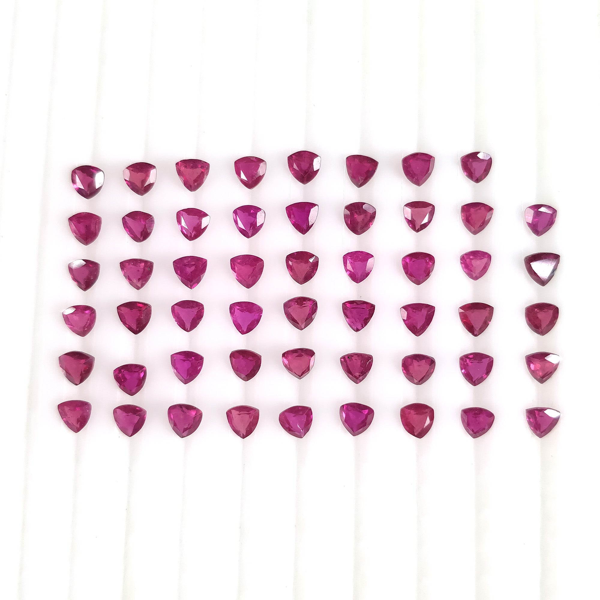Natural Glass-Filled Pinkish Red Ruby Gemstone Trillion Cut - 11.50cts (53pcs, 4mm) for Jewelry Making, Engagement Rings & Healing Crystals