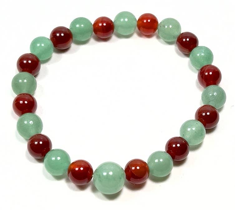 Natural Carnelian & Aventurine Beaded Bracelet - 8mm Gemstone Wrist Mala for Meditation, Yoga & Positive Energy - Handmade Healing Crystal Jewelry for Women & Men