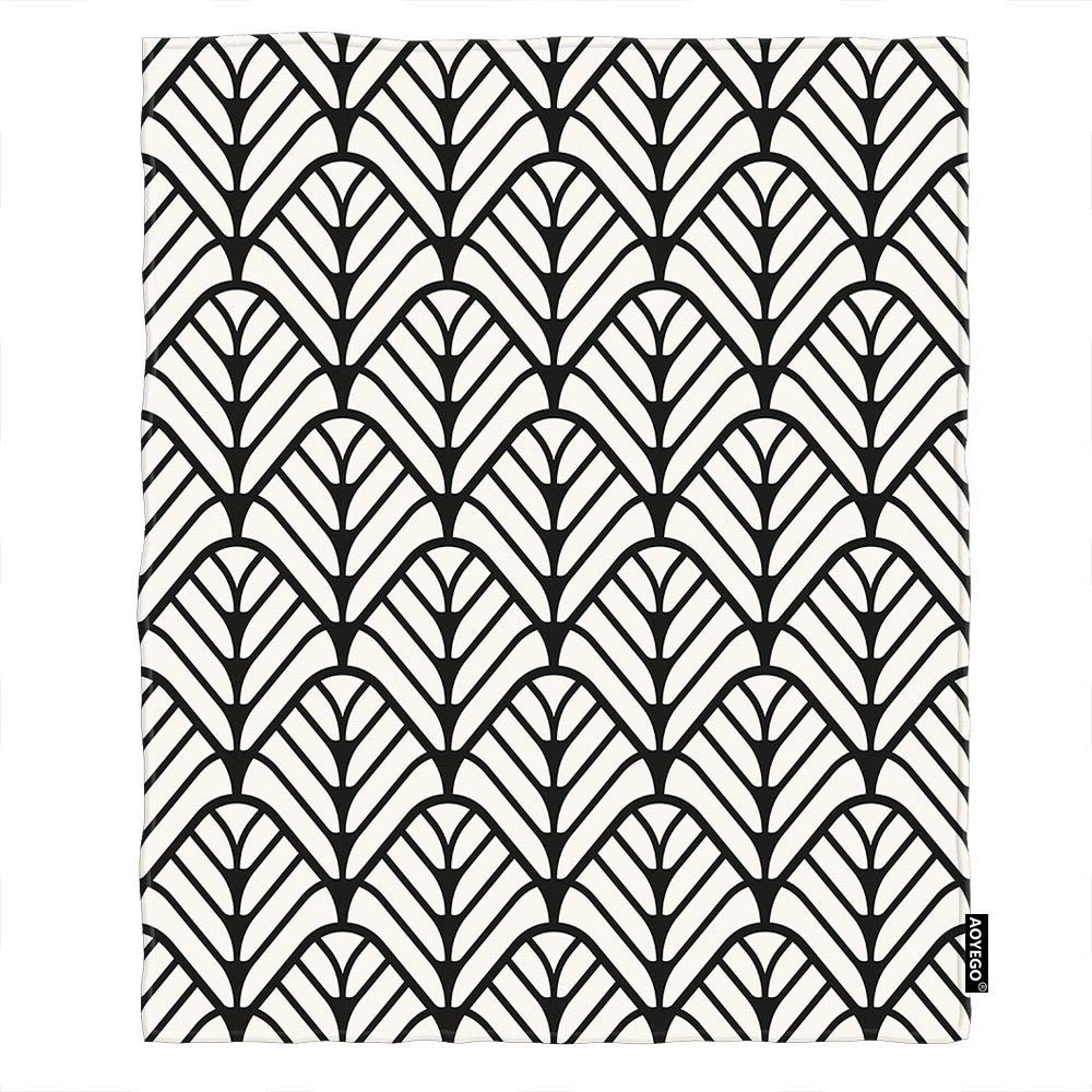 Stylish Geometric Leaf Throw Blanket - Retro Monochrome Persian Print with Triangle Design - King Size 60x80 Inch Soft Flannel Blanket for Sofa, Bed, Couch & Home Decor - Perfect Gift for Women & Men