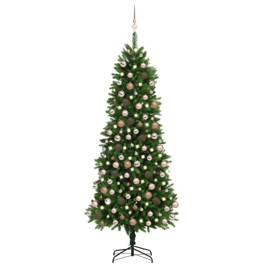 7.8FT Pre-Lit Artificial Christmas Tree with 300 Warm White LED Lights, 1560 Branch Tips, Rose Gold Ornaments & Metal Stand - Perfect for Holiday Home Decor, Office Party, and Festive Celebrations