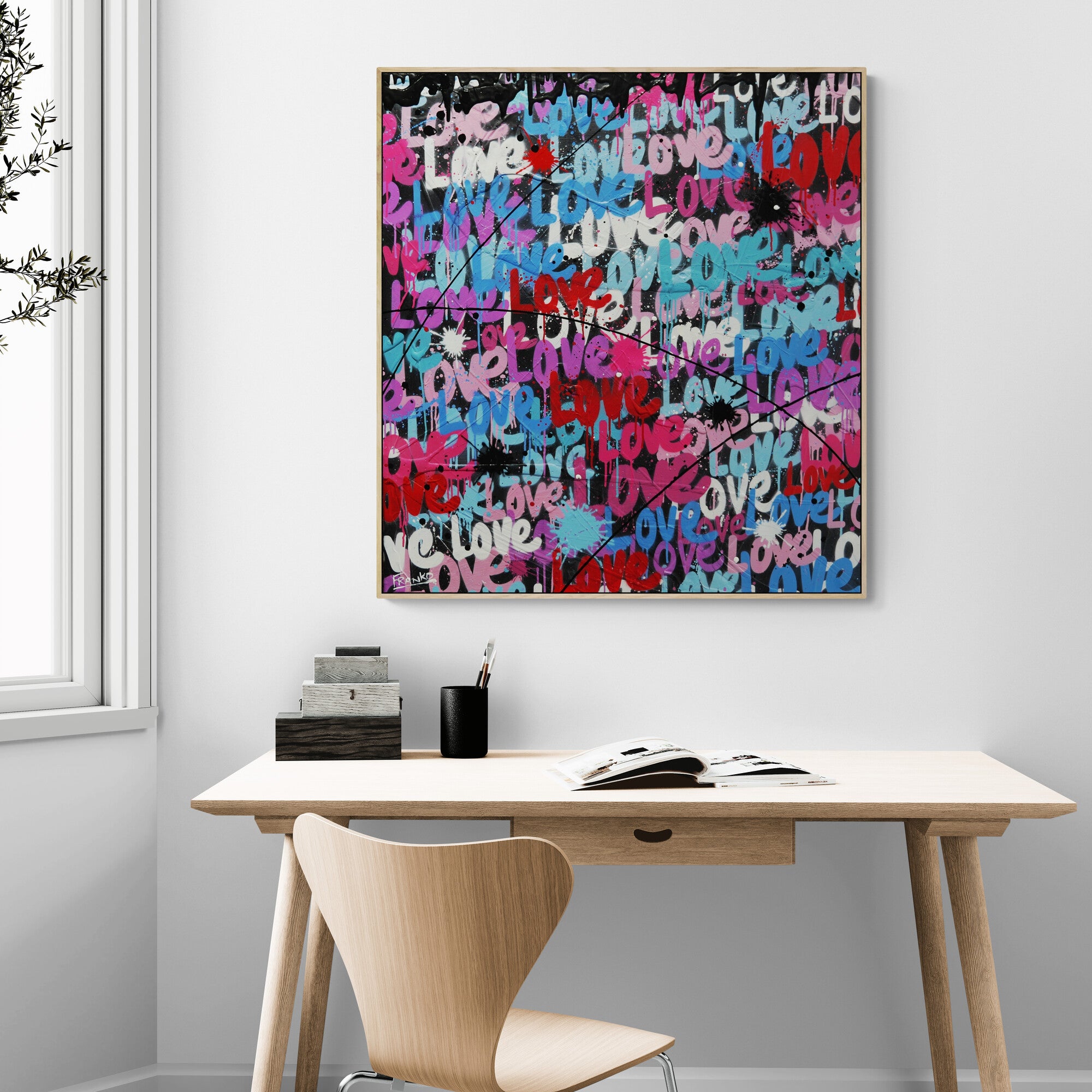 92cm x 100cm Textured Urban Pop Art Canvas Painting - Modern Wall Decor for Living Room, Bedroom & Office