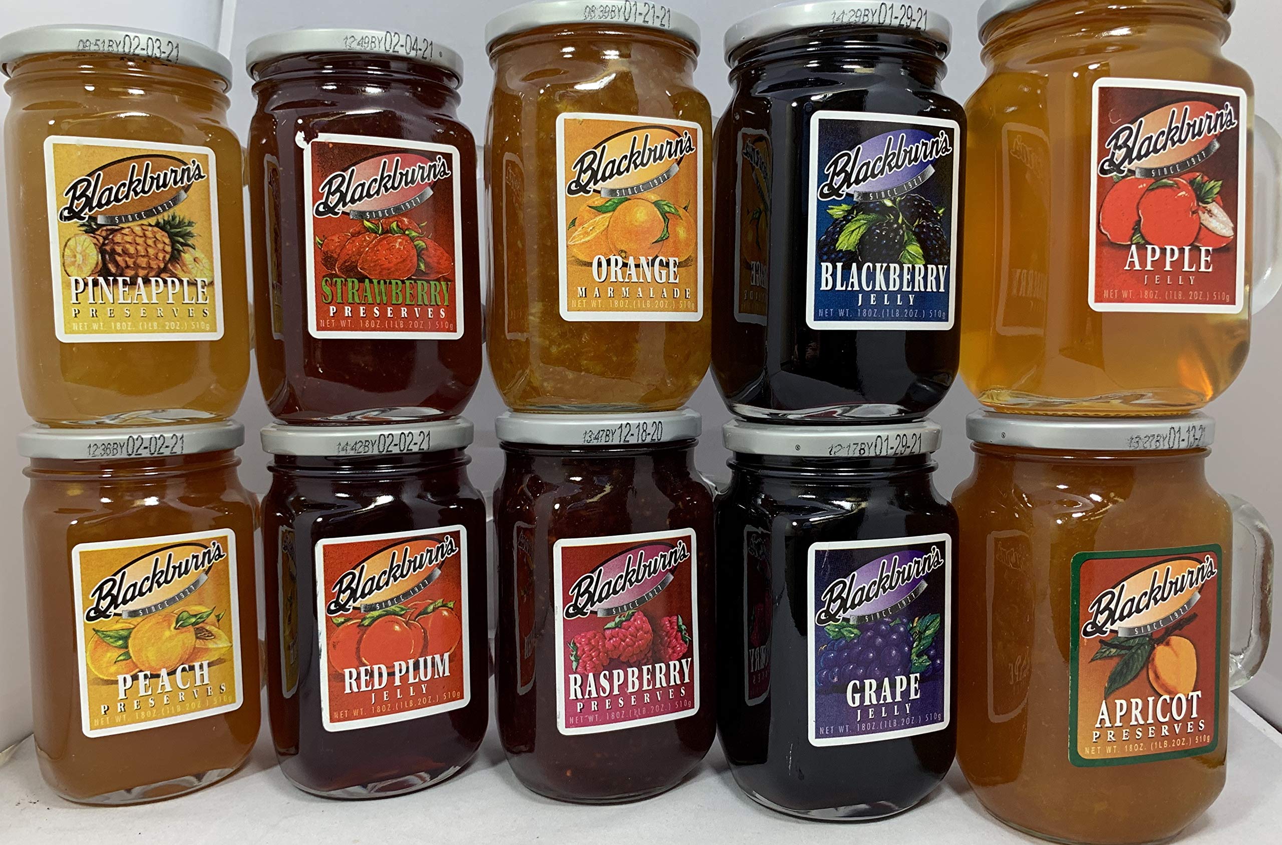 Blackburn 10 Jar Variety Pack - Assorted Fruit Jelly & Preserves in Glass Mugs - Perfect for Breakfast, Gift Giving & Home Decor