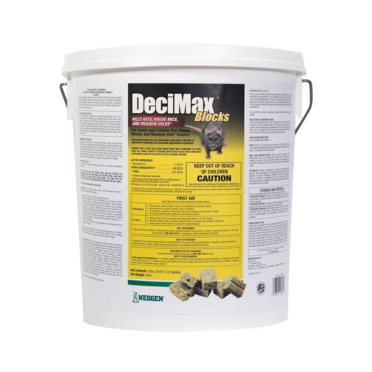 DeciMax® Rodenticide Bait Blocks - 9 lb Pail | Fast-Acting Rat & Mouse Killer | Effective Rodent Control for Homes, Farms & Warehouses