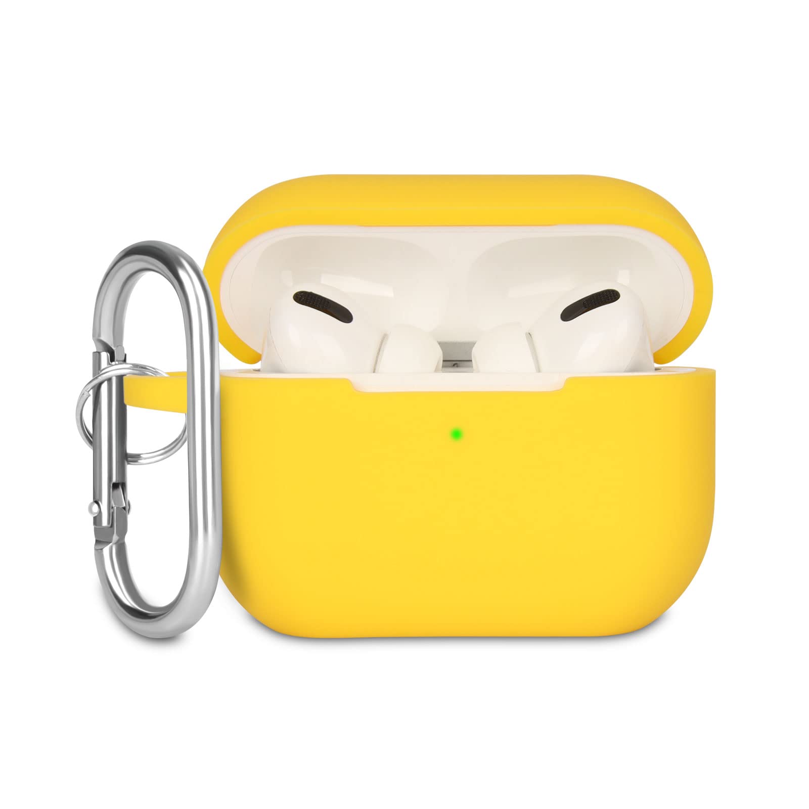 Premium Shock-Absorbing Silicone Case for AirPods Pro (2019/2021/2023) - Soft Protective Cover with Carabiner Clip & Visible LED Light - Yellow - Perfect for Gym, Travel & Everyday Use