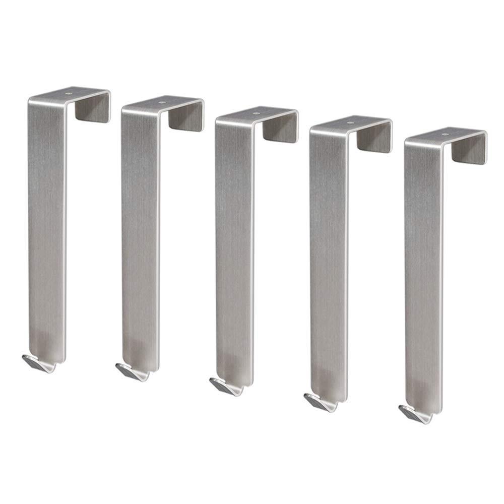 JOYJOO Over The Door Hooks - 5 Pack Heavy Duty Brushed Nickel Hanging Hooks for Coats, Towels, Clothes, Hats & Keys - Space Saving Organizer for Kitchen, Bathroom, Office & Dorm Room Use