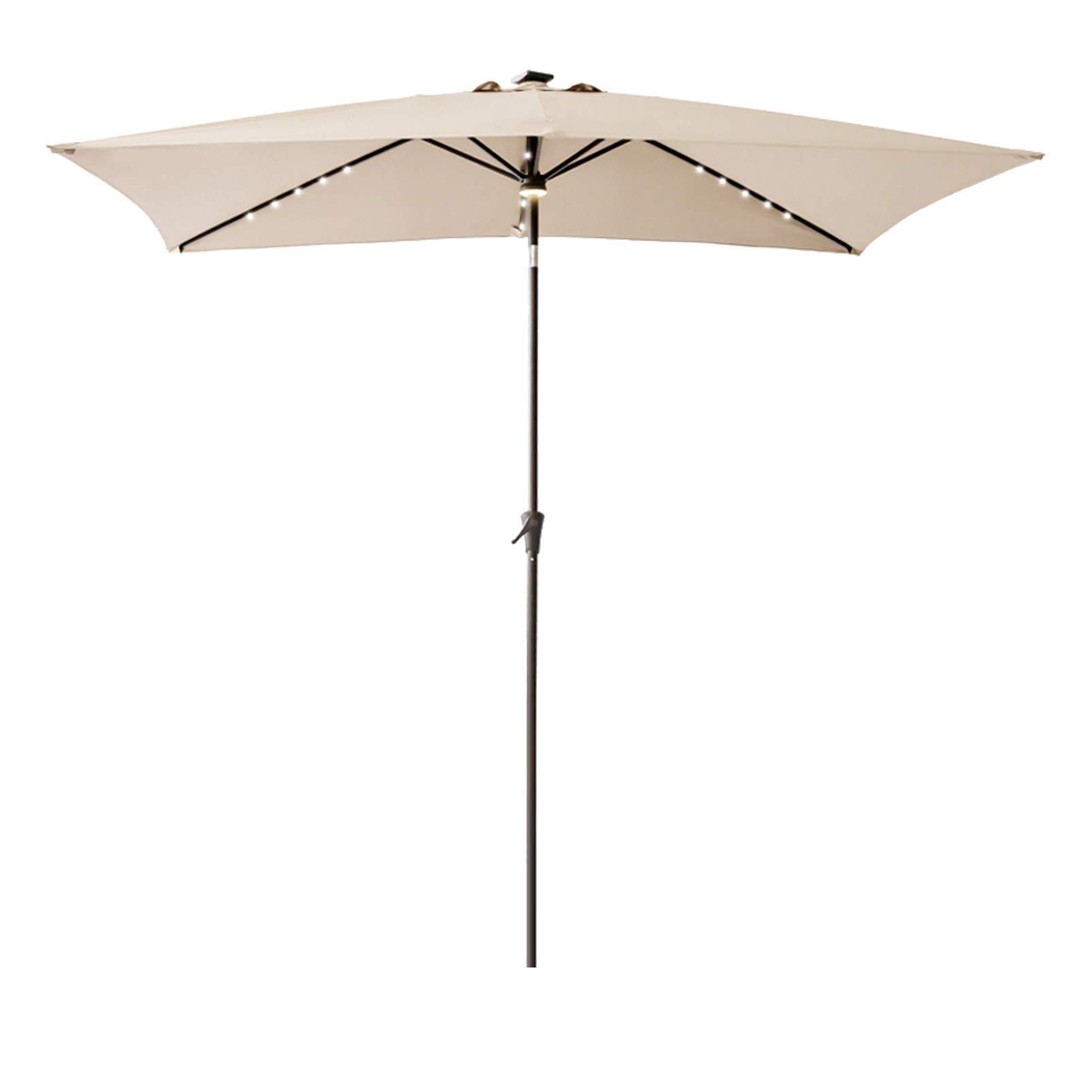 FLAME&SHADE 6.5 x 10 ft Solar Powered LED Patio Umbrella with Tilt Function - Waterproof Outdoor Market Table Umbrella for Garden, Poolside, Restaurant & Backyard Parties